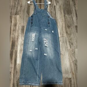 Distressed Denim Overalls